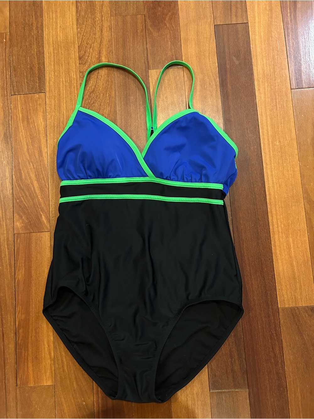 Catalina Blue One-Piece Swimsuit with Black Body and Green Trim